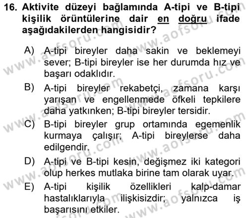 Yaşlılarda Davranış Sorunları Ve Uyum Dersi 2025 - 2026 Yılı (Final) Dönem Sonu Sınav Soruları 16. Soru