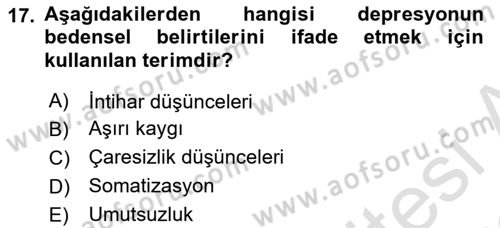 Yaşlılarda Davranış Sorunları Ve Uyum Dersi 2025 - 2026 Yılı (Final) Dönem Sonu Sınav Soruları 17. Soru