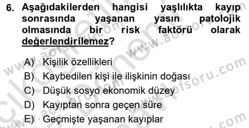Yaşlılarda Davranış Sorunları Ve Uyum Dersi 2025 - 2026 Yılı (Final) Dönem Sonu Sınav Soruları 6. Soru