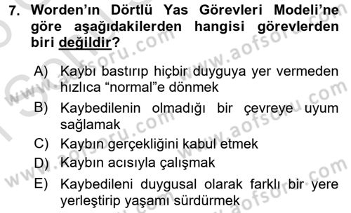 Yaşlılarda Davranış Sorunları Ve Uyum Dersi 2025 - 2026 Yılı (Final) Dönem Sonu Sınav Soruları 7. Soru