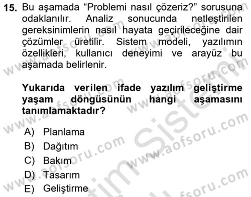 Bilişim Teknolojileri Dersi 2020 - 2021 Yılı Yaz Okulu Sınav Soruları 15. Soru