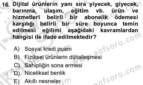 Bilişim Teknolojileri Dersi 2020 - 2021 Yılı Yaz Okulu Sınav Soruları 16. Soru