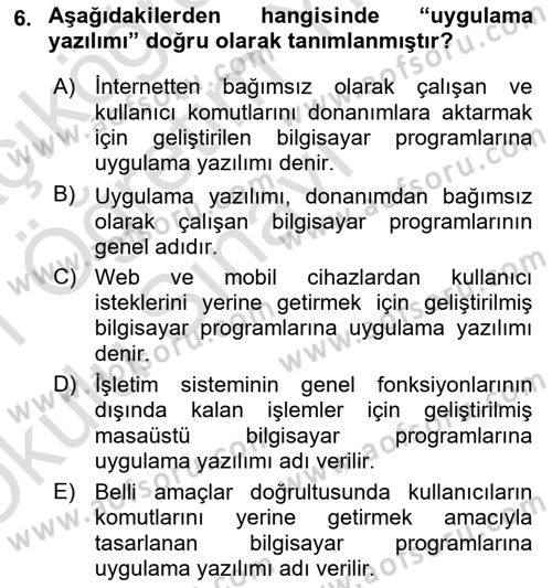 Bilişim Teknolojileri Dersi 2020 - 2021 Yılı Yaz Okulu Sınav Soruları 6. Soru