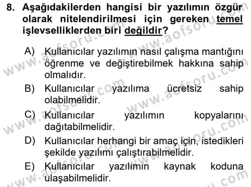 Bilişim Teknolojileri Dersi 2020 - 2021 Yılı Yaz Okulu Sınav Soruları 8. Soru