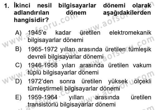 Bilişim Teknolojileri Dersi 2021 - 2022 Yılı (Vize) Ara Sınavı 1. Soru