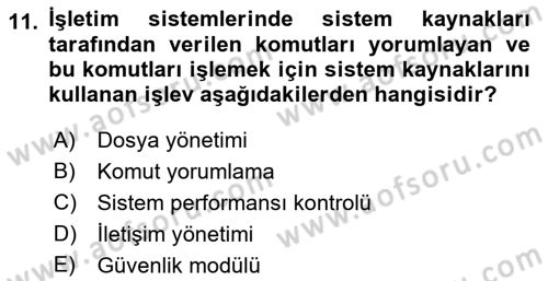 Bilişim Teknolojileri Dersi Ara Sınavı Deneme Sınav Soruları 11. Soru
