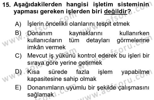 Bilişim Teknolojileri Dersi Ara Sınavı Deneme Sınav Soruları 15. Soru