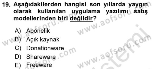 Bilişim Teknolojileri Dersi Ara Sınavı Deneme Sınav Soruları 19. Soru