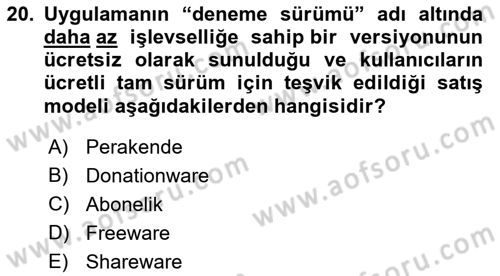 Bilişim Teknolojileri Dersi Ara Sınavı Deneme Sınav Soruları 20. Soru