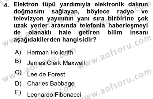 Bilişim Teknolojileri Dersi Ara Sınavı Deneme Sınav Soruları 4. Soru