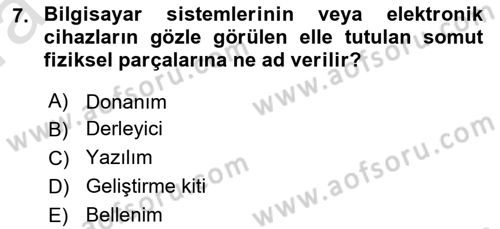 Bilişim Teknolojileri Dersi Ara Sınavı Deneme Sınav Soruları 7. Soru