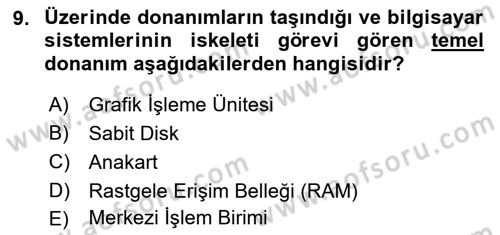 Bilişim Teknolojileri Dersi Ara Sınavı Deneme Sınav Soruları 9. Soru