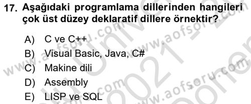 Bilişim Teknolojileri Dersi 2021 - 2022 Yılı (Final) Dönem Sonu Sınav Soruları 17. Soru