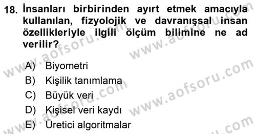 Bilişim Teknolojileri Dersi 2021 - 2022 Yılı (Final) Dönem Sonu Sınavı 18. Soru