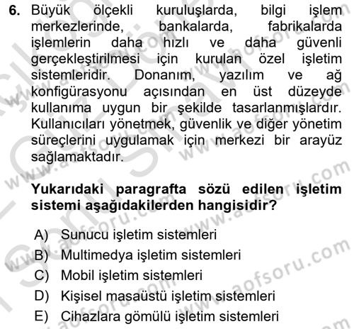Bilişim Teknolojileri Dersi 2021 - 2022 Yılı (Final) Dönem Sonu Sınav Soruları 6. Soru