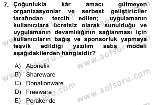 Bilişim Teknolojileri Dersi 2021 - 2022 Yılı (Final) Dönem Sonu Sınav Soruları 7. Soru