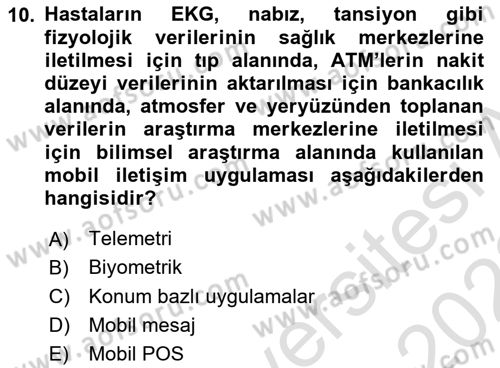 Bilişim Teknolojileri Dersi 2021 - 2022 Yılı Yaz Okulu Sınav Soruları 10. Soru