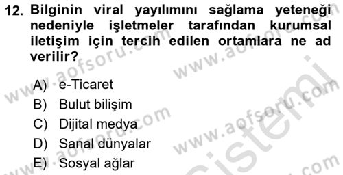 Bilişim Teknolojileri Dersi 2021 - 2022 Yılı Yaz Okulu Sınav Soruları 12. Soru