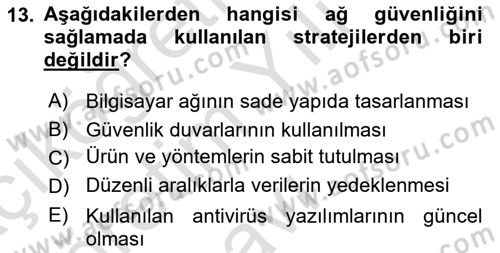 Bilişim Teknolojileri Dersi 2021 - 2022 Yılı Yaz Okulu Sınav Soruları 13. Soru