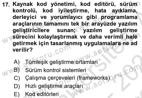 Bilişim Teknolojileri Dersi 2021 - 2022 Yılı Yaz Okulu Sınav Soruları 17. Soru