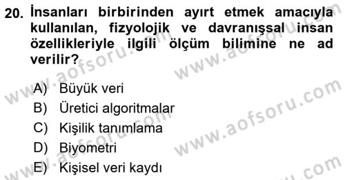 Bilişim Teknolojileri Dersi 2021 - 2022 Yılı Yaz Okulu Sınav Soruları 20. Soru
