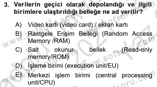 Bilişim Teknolojileri Dersi 2021 - 2022 Yılı Yaz Okulu Sınav Soruları 3. Soru