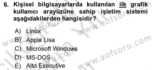 Bilişim Teknolojileri Dersi 2021 - 2022 Yılı Yaz Okulu Sınav Soruları 6. Soru