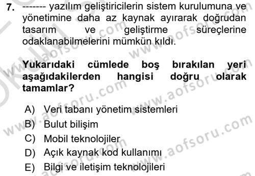 Bilişim Teknolojileri Dersi 2021 - 2022 Yılı Yaz Okulu Sınav Soruları 7. Soru
