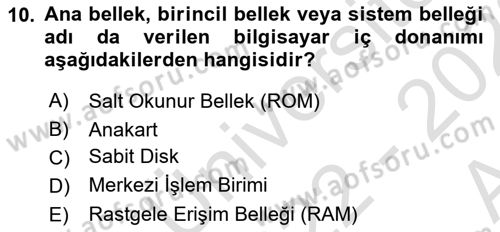 Bilişim Teknolojileri Dersi 2022 - 2023 Yılı (Vize) Ara Sınavı 10. Soru