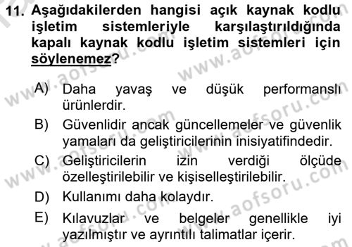 Bilişim Teknolojileri Dersi 2022 - 2023 Yılı (Vize) Ara Sınavı 11. Soru