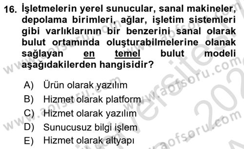 Bilişim Teknolojileri Dersi 2022 - 2023 Yılı (Vize) Ara Sınavı 16. Soru