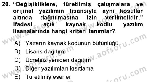 Bilişim Teknolojileri Dersi 2022 - 2023 Yılı (Vize) Ara Sınavı 20. Soru