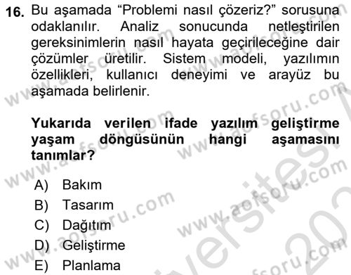 Bilişim Teknolojileri Dersi 2022 - 2023 Yılı Yaz Okulu Sınavı 16. Soru