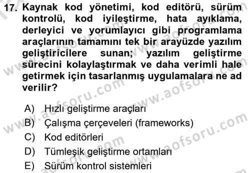 Bilişim Teknolojileri Dersi 2022 - 2023 Yılı Yaz Okulu Sınav Soruları 17. Soru