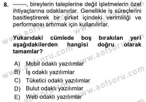 Bilişim Teknolojileri Dersi 2022 - 2023 Yılı Yaz Okulu Sınav Soruları 8. Soru