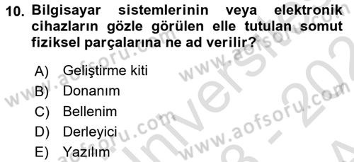 Bilişim Teknolojileri Dersi Ara Sınavı Deneme Sınav Soruları 10. Soru