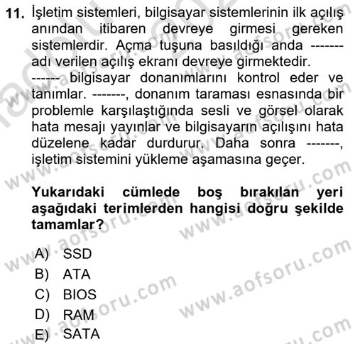 Bilişim Teknolojileri Dersi Ara Sınavı Deneme Sınav Soruları 11. Soru
