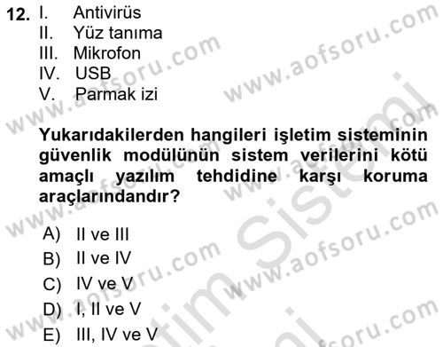Bilişim Teknolojileri Dersi Ara Sınavı Deneme Sınav Soruları 12. Soru