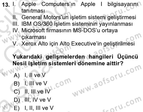 Bilişim Teknolojileri Dersi Ara Sınavı Deneme Sınav Soruları 13. Soru