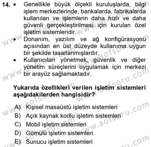 Bilişim Teknolojileri Dersi Ara Sınavı Deneme Sınav Soruları 14. Soru