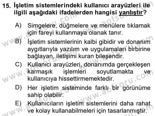 Bilişim Teknolojileri Dersi Ara Sınavı Deneme Sınav Soruları 15. Soru