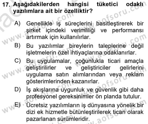 Bilişim Teknolojileri Dersi Ara Sınavı Deneme Sınav Soruları 17. Soru
