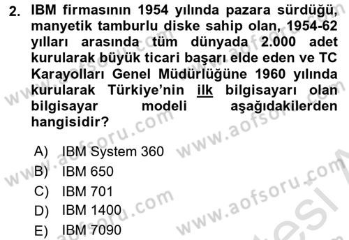 Bilişim Teknolojileri Dersi Ara Sınavı Deneme Sınav Soruları 2. Soru