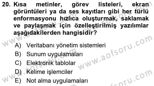 Bilişim Teknolojileri Dersi 2023 - 2024 Yılı (Vize) Ara Sınav Soruları 20. Soru