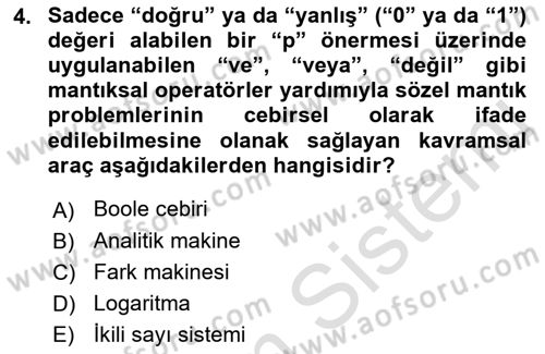 Bilişim Teknolojileri Dersi Ara Sınavı Deneme Sınav Soruları 4. Soru