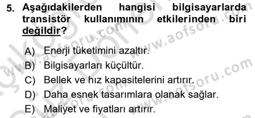 Bilişim Teknolojileri Dersi Ara Sınavı Deneme Sınav Soruları 5. Soru
