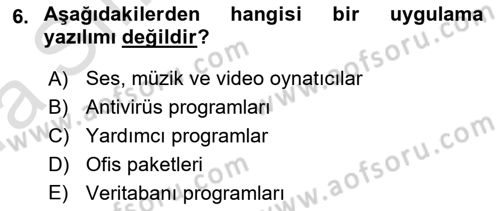 Bilişim Teknolojileri Dersi Ara Sınavı Deneme Sınav Soruları 6. Soru