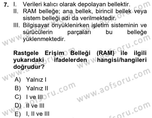 Bilişim Teknolojileri Dersi Ara Sınavı Deneme Sınav Soruları 7. Soru