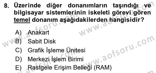 Bilişim Teknolojileri Dersi Ara Sınavı Deneme Sınav Soruları 8. Soru