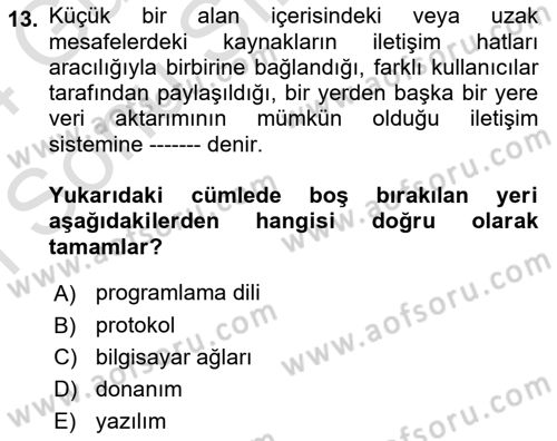 Bilişim Teknolojileri Dersi 2023 - 2024 Yılı (Final) Dönem Sonu Sınav Soruları 13. Soru